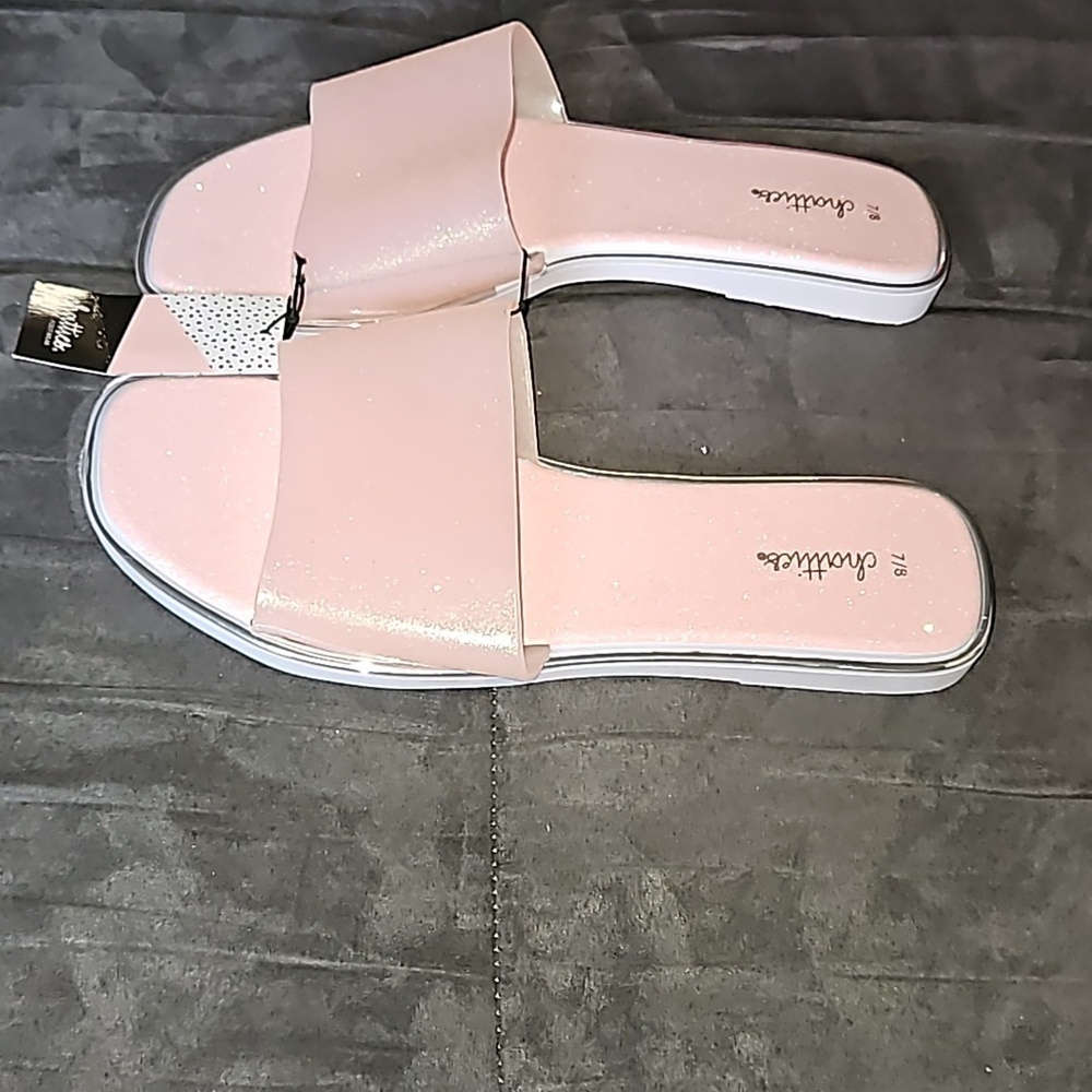 Chatties Women Light Pink Glitter Slide Sandals White Soles ManMade Size 7/8 M - Picture 2 of 8